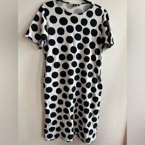 Uniqlo Marimekko Womens Polka Dot Round Neck Dress Short Sleeve Side Pocket